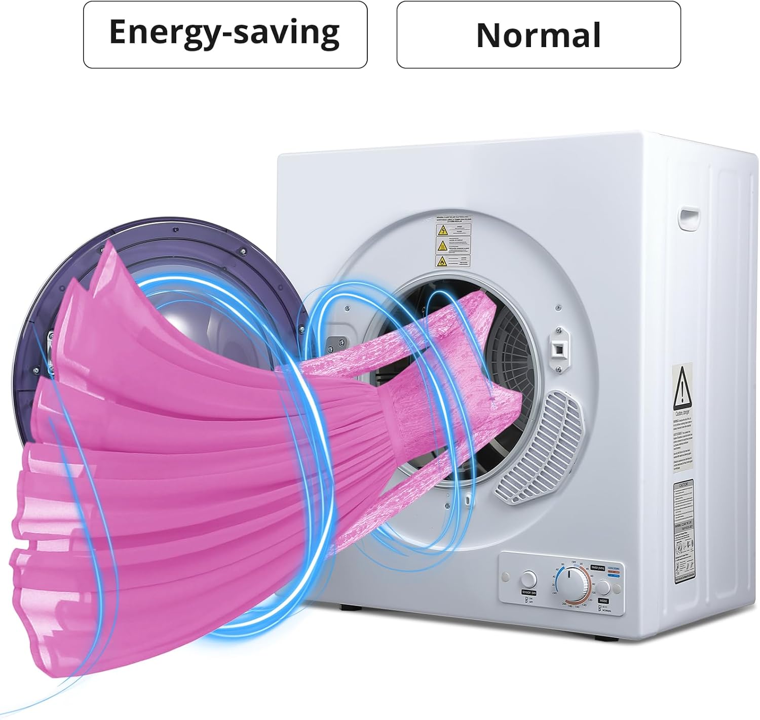 GarveeHome Portable Clothes Dryer, Compact Laundry Dryers 2.65 Cu Ft Electric Compact Dryers Machine, Front Load Stainless Steel Dryers with Stainless Steel Tub, 4 Automatic Drying Mode, White