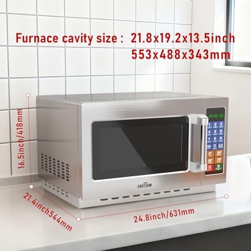 CROSSON Commercial Countertop 34L Microwave Oven W/ 10 Programmable Memory Menu,5 Power Level,3 Stage Cooking and Touch Screen Control-1000W,1.2 Cu.Ft