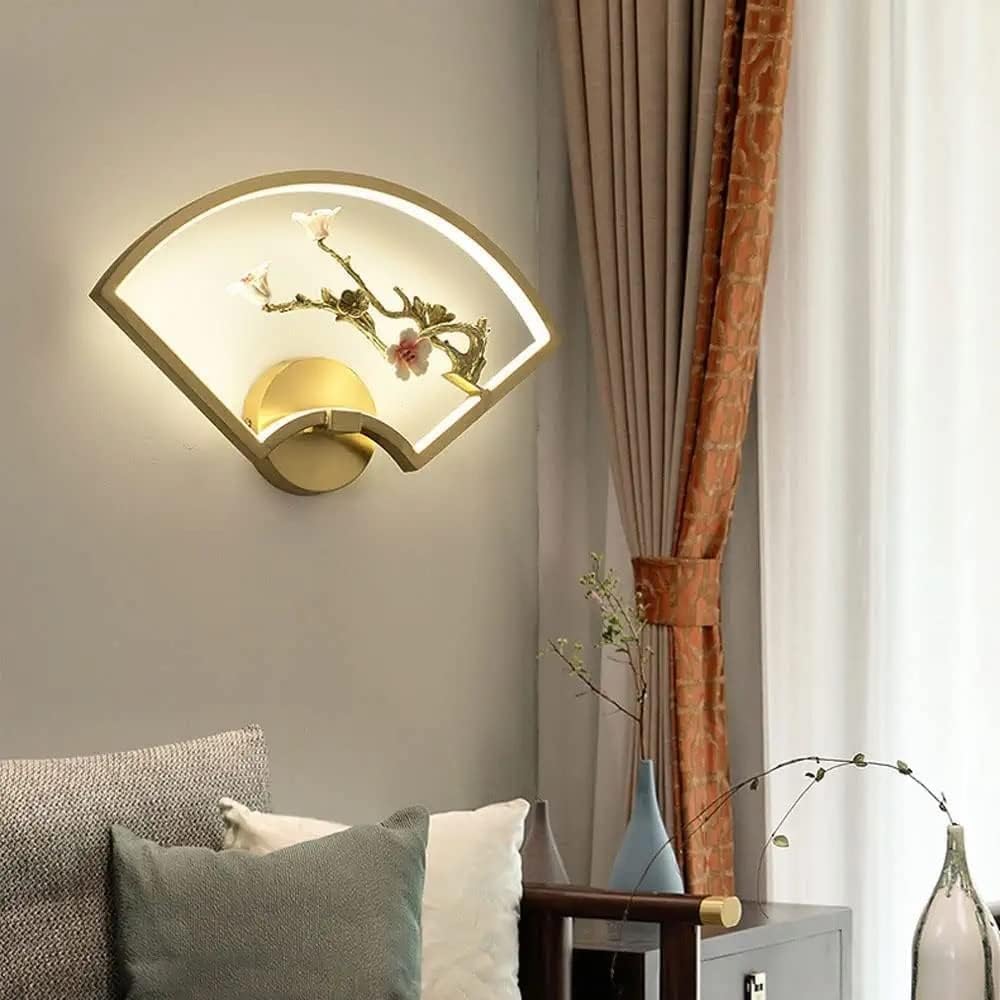 Light Luxury LED Geometric Copper Wall Sconce - Flower Shape Acrylic Shade Compatible with Hallway Kitchen Living Room Bedroom,Household