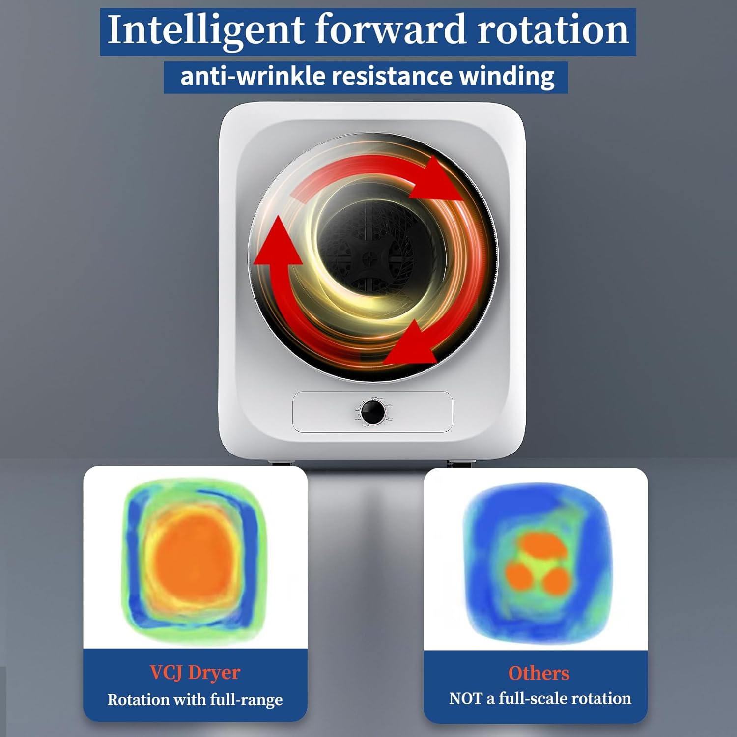 VCJ Portable Clothes Dryer for Apartment, 10lbs Compact Electric Laundry Dryer with Stainless Steel Tub, 1.5 cu.ft Suitable for Apartments, Dorm, RVS