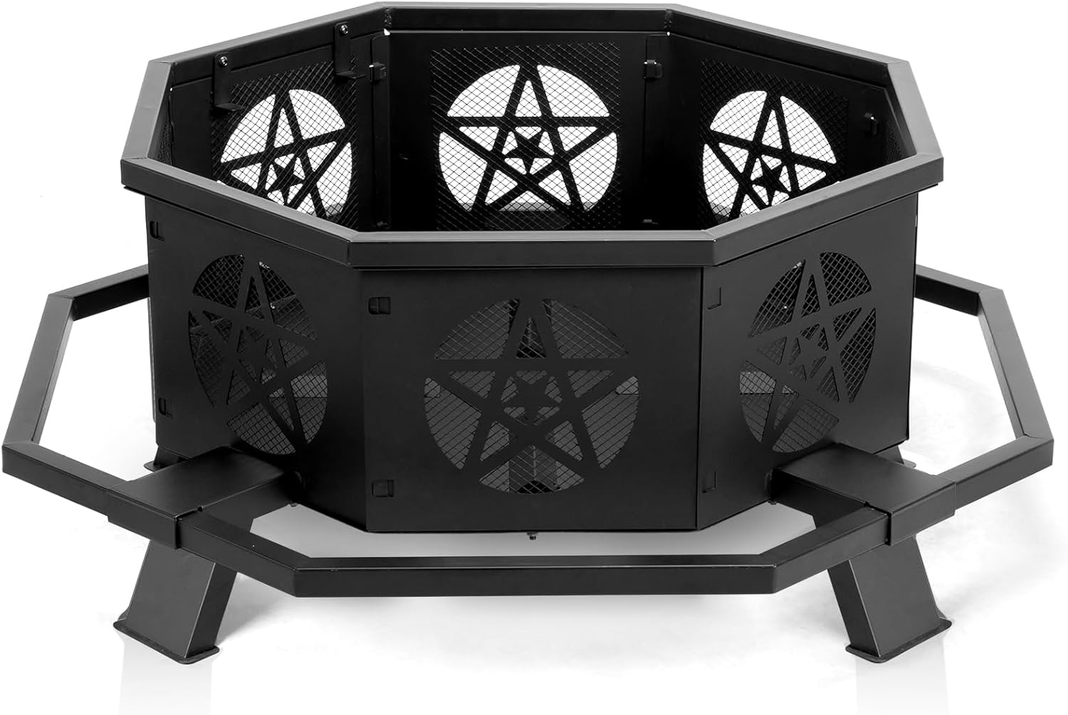 43 Inch Octagonal Outdoor Fire Pit, Outdoor Campfire Poker, Wood Burning Camping Firepits, Portable Octagonal Firepit, Outside Backyard Fireplace for Patio, Garden