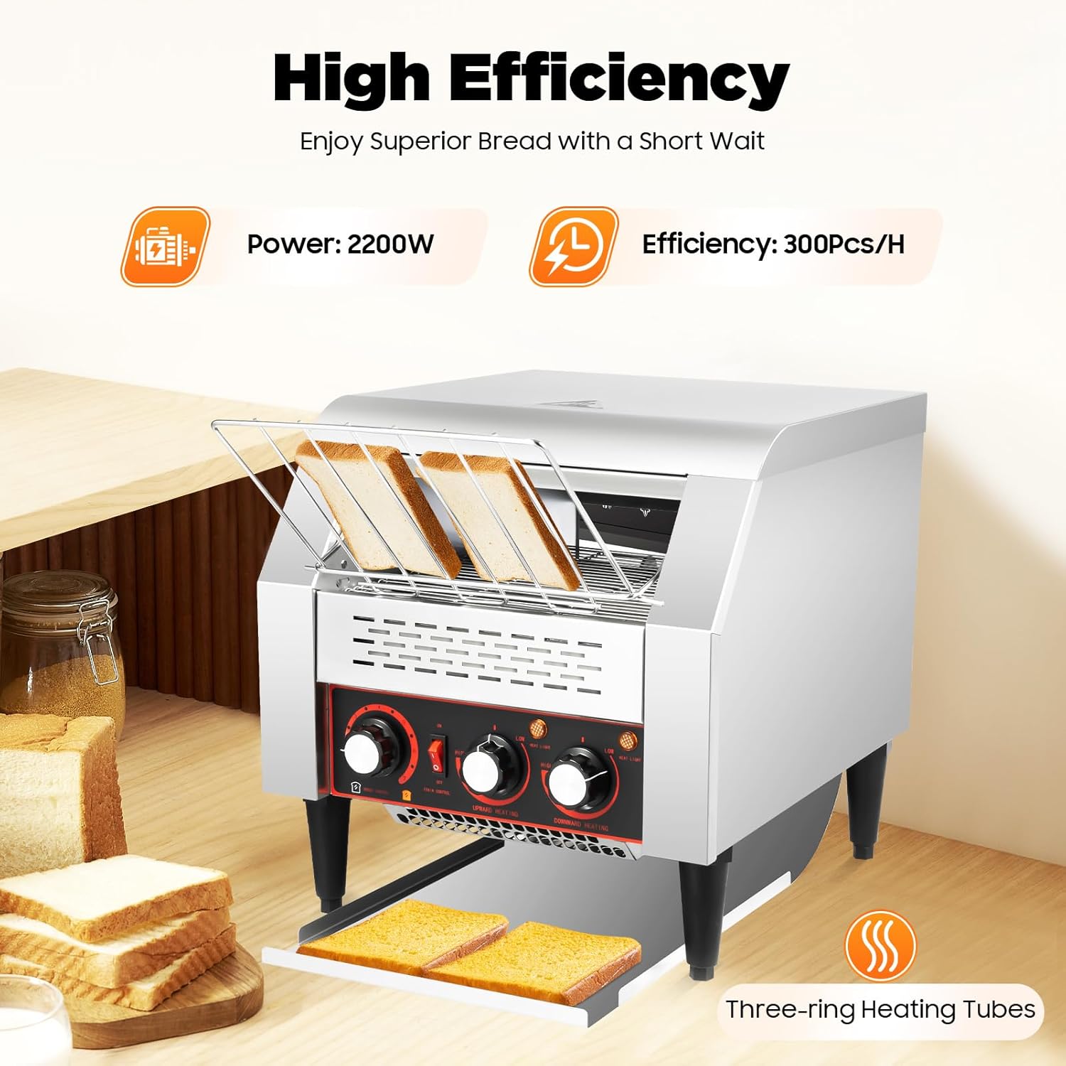 Countertop Conveyor Toaster Oven Restaurant Heavy Duty Industrial Toaster Oven Stainless Steel Tray Toaster Commercial Bread Bagel Toaster 300PCS 2200W