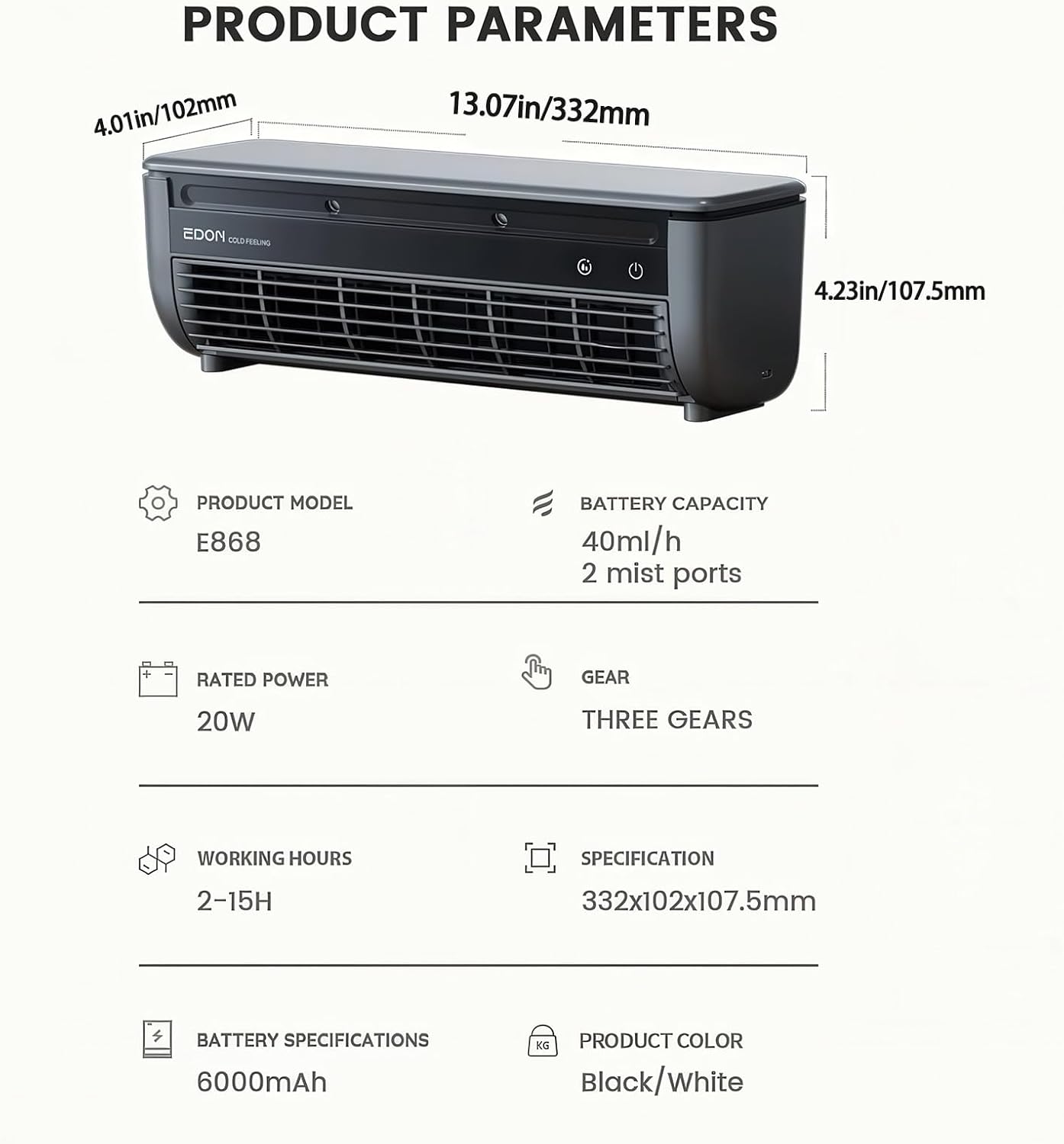 No‑Drill Wall AC Unit Fan, Portable Wireless Air Conditioner Fan, Rechargeable Charging Air Conditioner Fan with 6000mAh Battery, 10s Instant Cooling & 3‑Speed for camping, Kitchen (White)