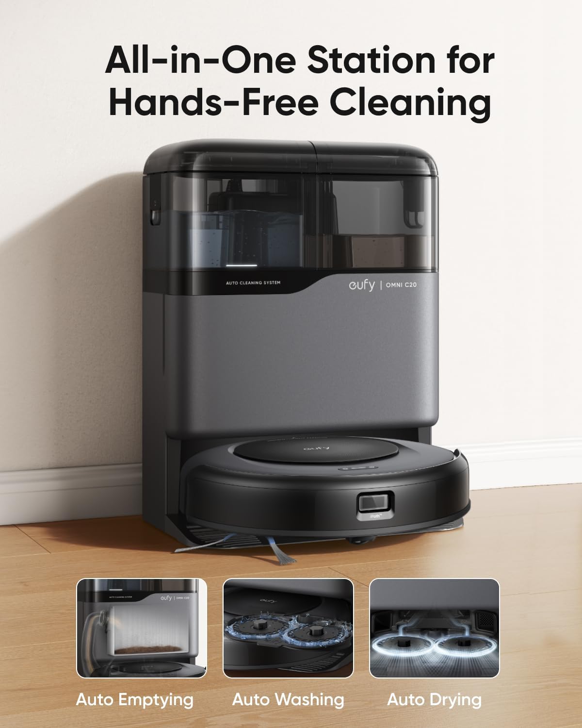 eufy Robot Vacuum Omni C20 with All-in-One Station,3.35-Inch Ultra-Slim Body Accessory Kit for Omni C20, 2 Side Brushes, 2 Washable Filters, 1 Rolling Brush, 1 Brush Guard, 2 Mops