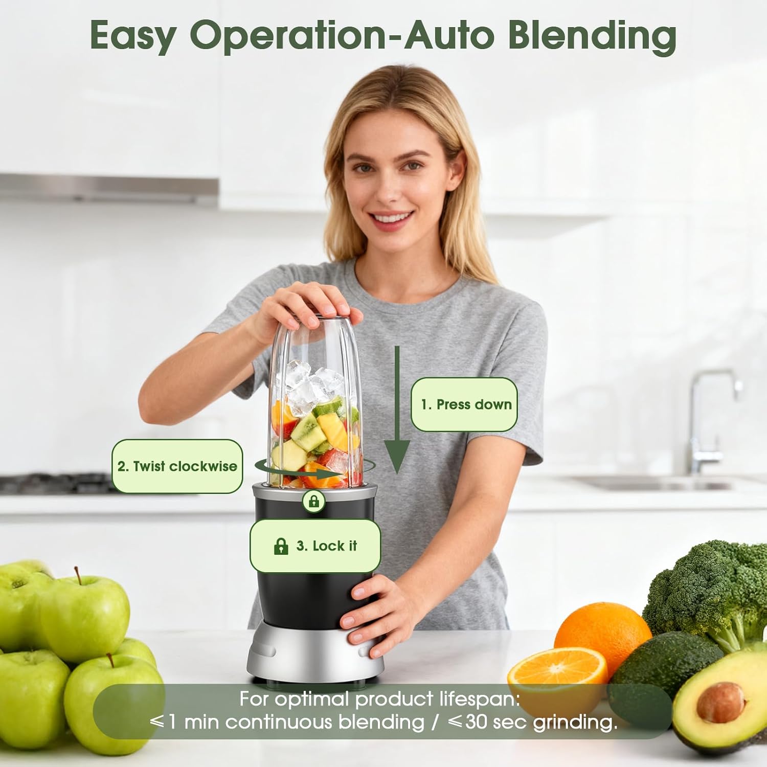 Countertop Blenders for Kitchen 25000RPM Personal Blender for Shakes and Smoothies with 37oz 32oz 23oz Portable Cups, Smoothie Blender for Ice Crushing, Frozen Drinks, Milkshake, Juice, Nuts