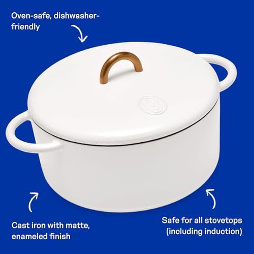 Great Jones Dutch Baby Dutch Oven with Lid (Salt, 3.5-Quart) | Enameled Cast Iron, Round Shape | Safe for Stovetops & Ovens up to 500°F | Space-Saving & Dishwasher-Friendly | Small-Batch Cooking