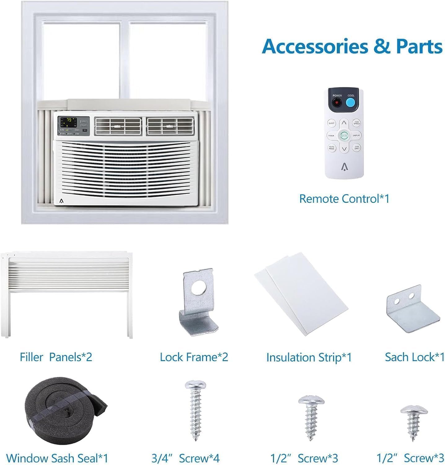 10000 BTU Window Air Conditioner with Wi-Fi, Smart Air Conditioner Window Unit - Remote & App Control & Timer Function & Easy Install Kit, Cools Up to 450 Sq. Ft, Window AC Unit Cool/Dehumidify/Fan