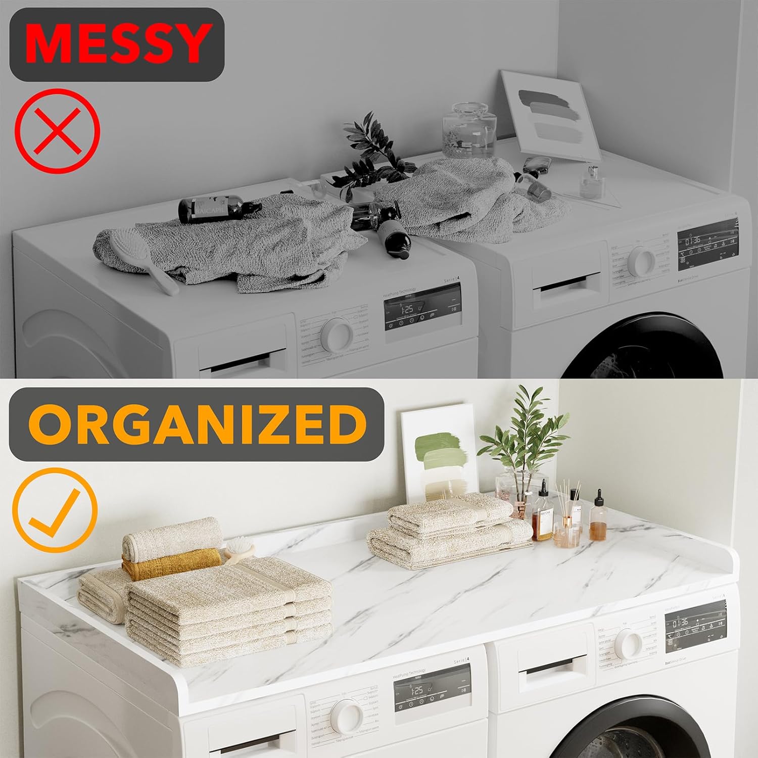 SpaceAid Washer Dryer Countertop, Laundry Wood Shelf Topper with Edge, 54