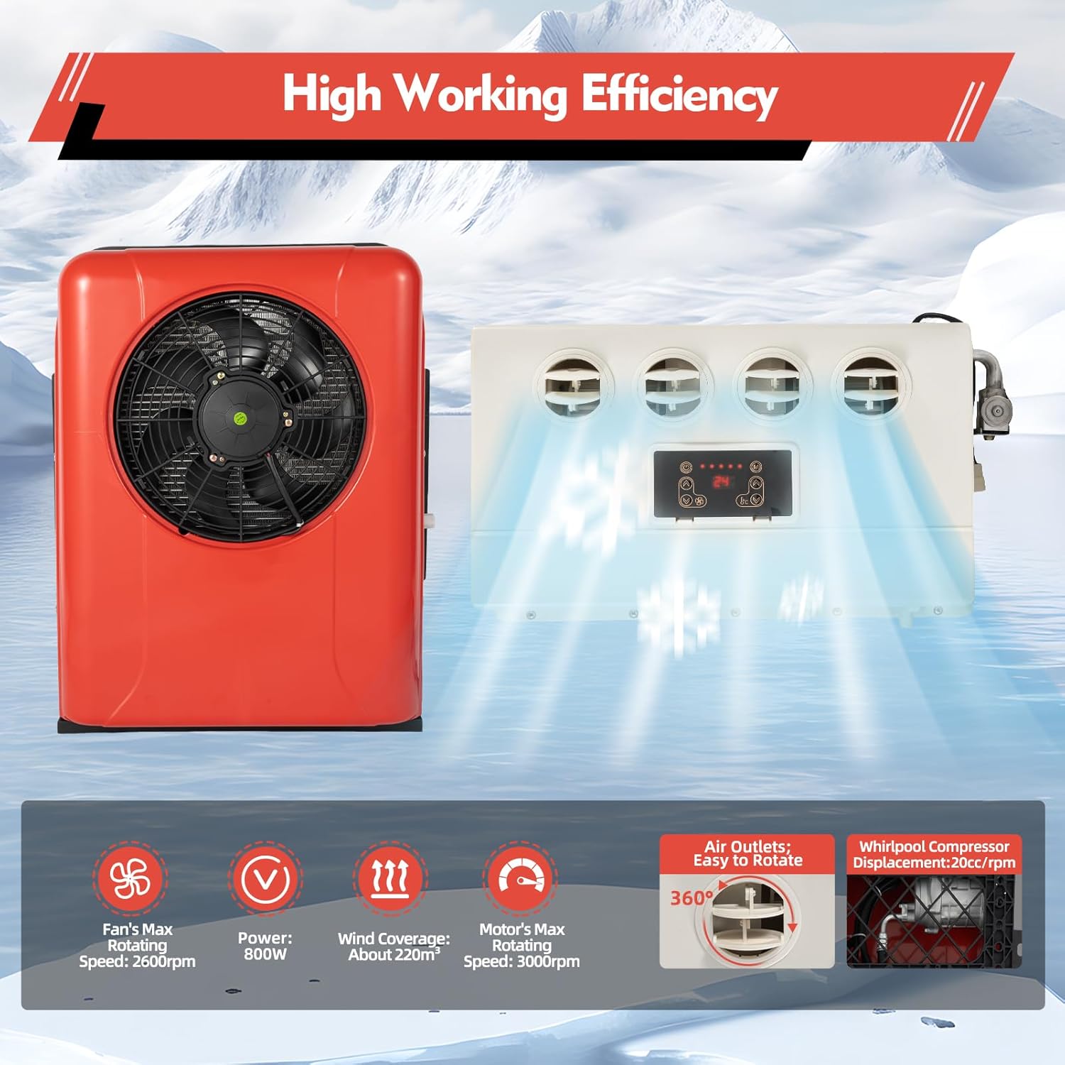 12V 800W Split RV Truck Air Conditioner Set with Outdoor & Indoor Unit, 12000 BTU Multifunctional Portable Camper Air Compressor, 4 Gears Mini Split AC System Unit Low Noise Fit for Rvs Motorhome Bus