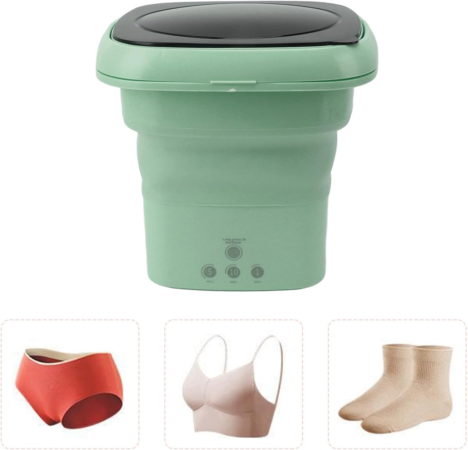 Portable Washing Machine, Mini Foldable Laundry Bucket for Underwear Panty Socks Baby Clothes, Small Washer Built in Dehydrator Suitable for Apartment Camping RV Travel Dormitory (Green US Plug)