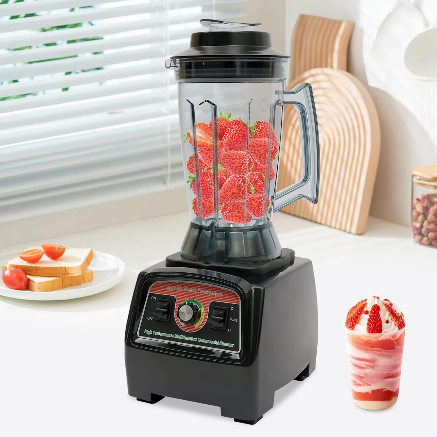 2800W Professional Commercial Blender with 2 In 1 Blades, High Performance Ice Crusher Blender 3.9L /1.03Gal Capacity, 57000RPM Speeds, 3.3-Peak HP, Self-Cleaning, Black