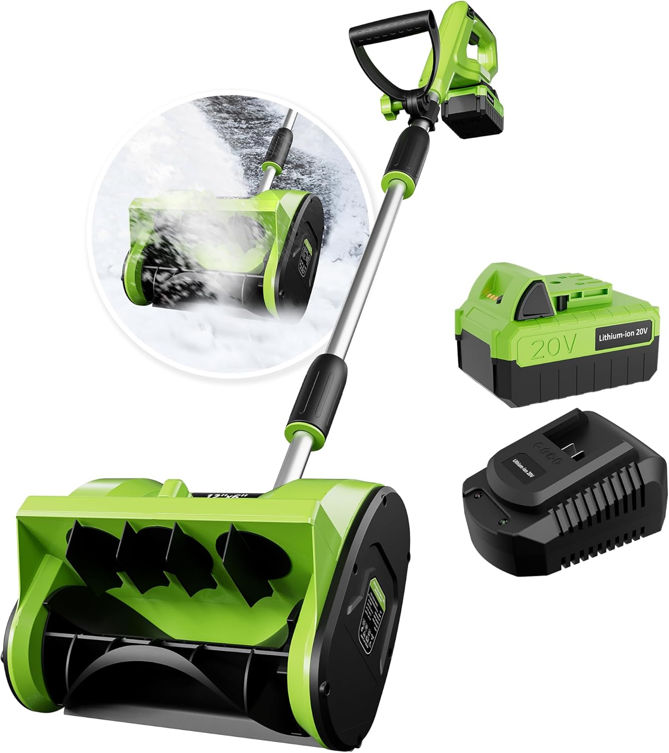 12.2-Inch Cordless Snow Blower, Battery Powered Snow Shovel with Directional Plate, Electric Snow Blowers Included 20-Volt/4.0 Ah Lithium-ion Battery Pack and Quick Charger