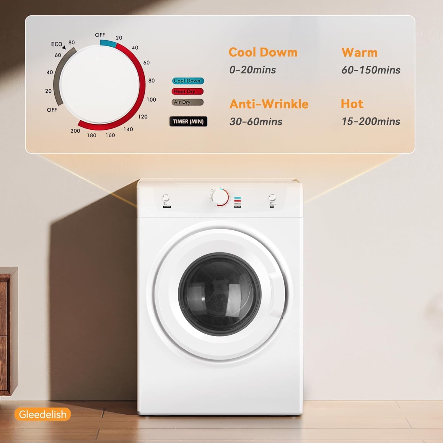 3.5 Cu.Ft. Clothes Dryer, 1500W Portable Dryer,26.4 LBS Drying Machine with Stainless Steel Drum, Exhaust Pipe for Apartment, Dorm, Home