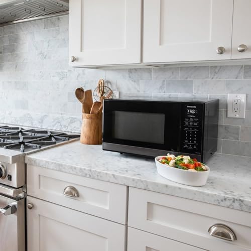 Panasonic NN-SB438S Compact Microwave Oven, 0.9 cft, Black Stainless Steel