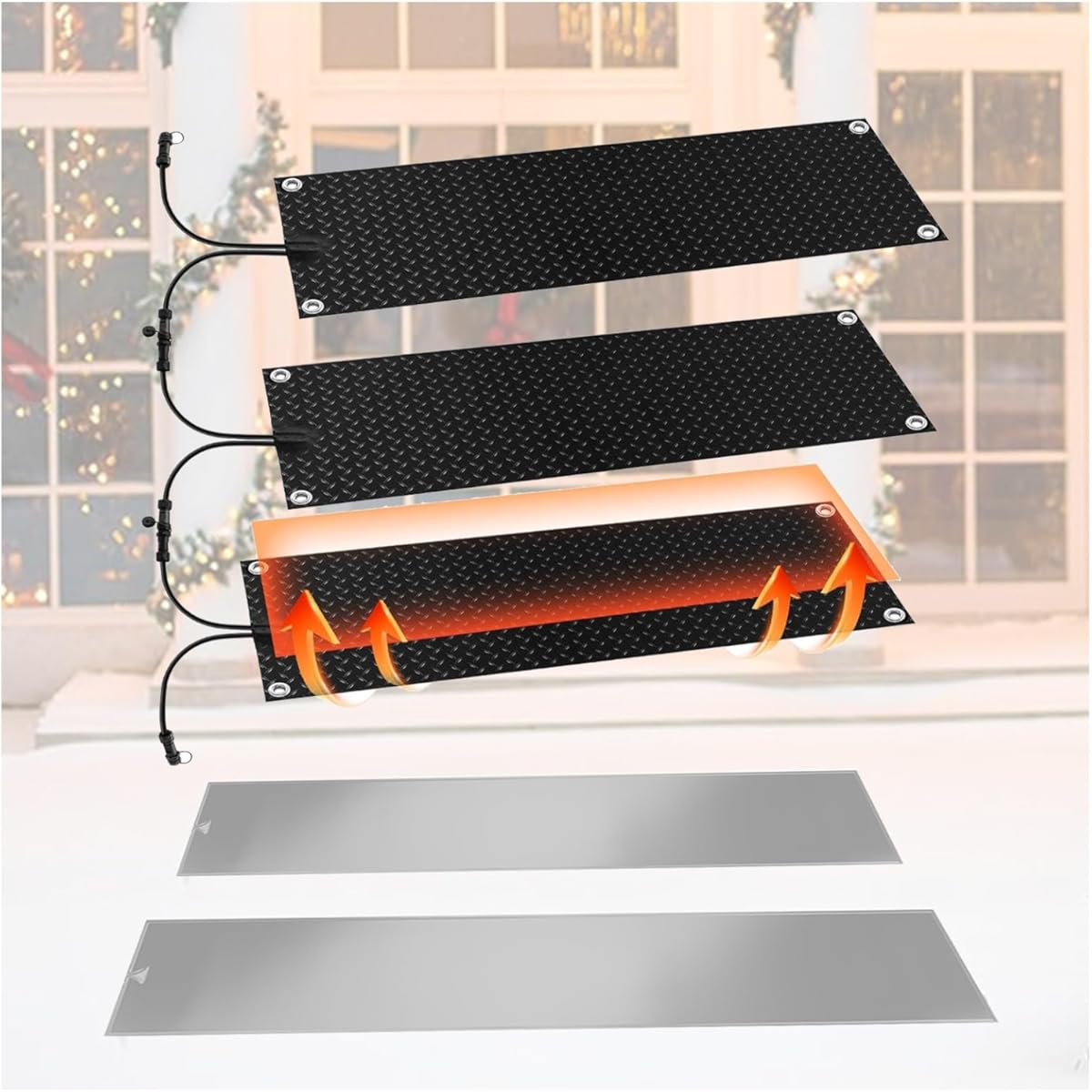 Heated Mat Outdoor, Heated Walkway Mats Fireproof and Heat Resistant, Ice Melting Mats for Walkways Safe and Anti Slip, for Outdoor Snowmelt Heating(50.8 * 152.4,4 Slice)