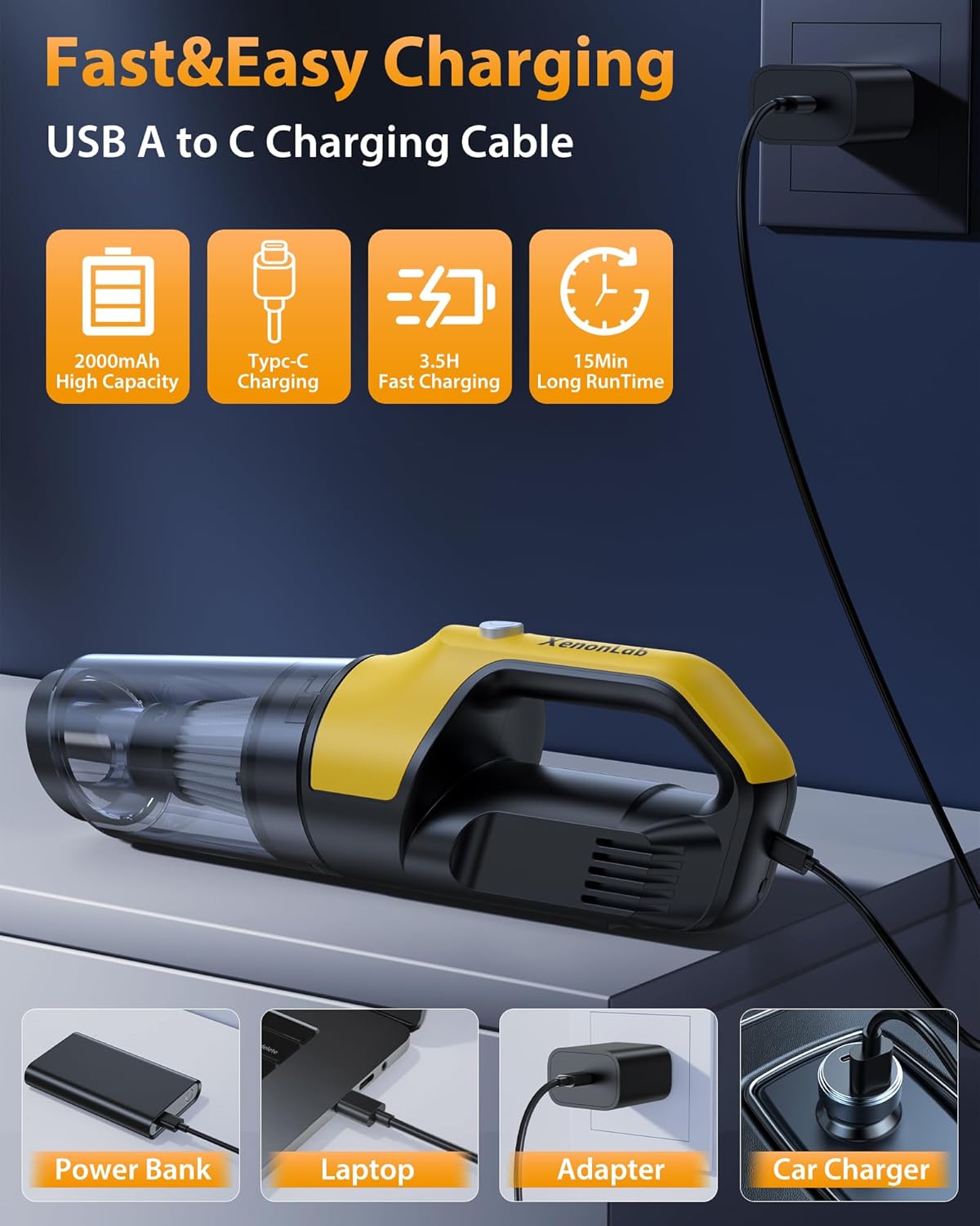 Handheld Vacuum Cordless 1.1 Pounds Car Vac 10000PA Hand Held Vacuums 4-in-1 Hand Vac Cordless Rechargeable HEPA Filter Large Capacity Dust Cup for Car Office Home Pets Hair (Buttercream)