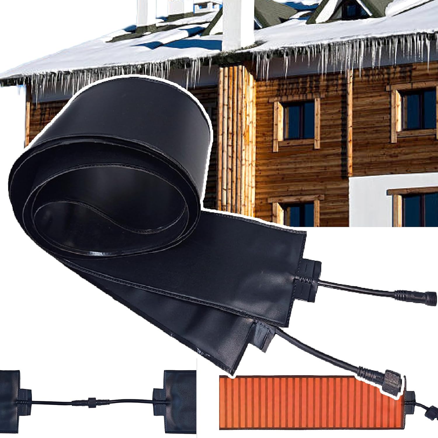 Outdoor Electric Snow Melting Mats/Snow And Ice Melting Mats For Roof And Gutters, 50℃/122℉ Roof Snow De-Icing Kit, Gutter Clogs - Diy Connectable Design,Pvc Flexible Material 760cm/24.9ft