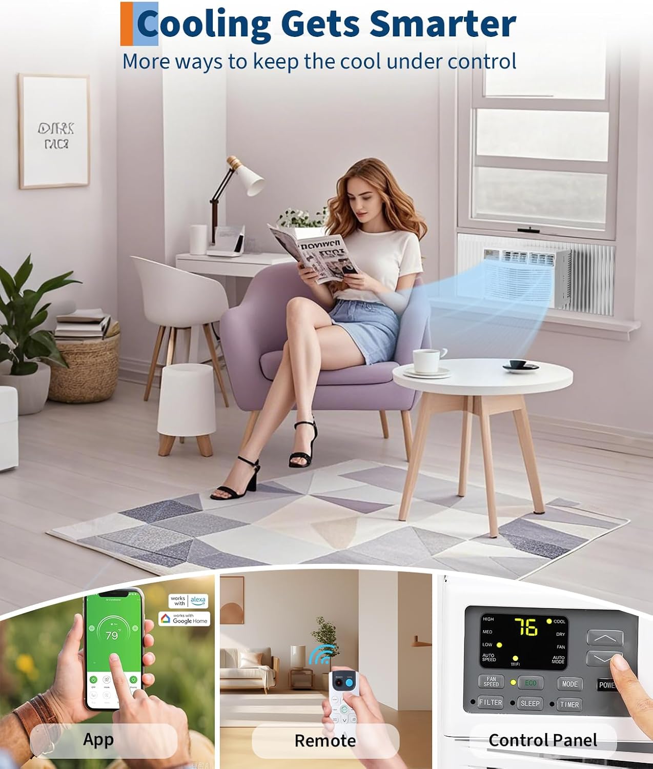 10000 BTUs Window Air Conditioner, Smart Window Air Conditioner Unit Cooling for 450 Sq.Ft, Remote & App Control, Quiet 50dB, Includes Window Kit, 115V/60Hz, White