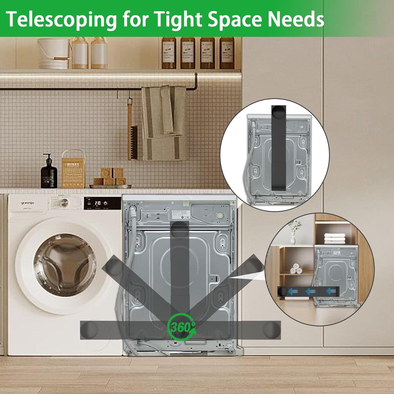 Periscope Dryer Vent Kit for Whirlpool, 29-45 Inch Stainless Steel Telescoping Duct, Low Profile Flat Vent for Tight Spaces, Universal 4 Inch Replacement with Foil Tapes