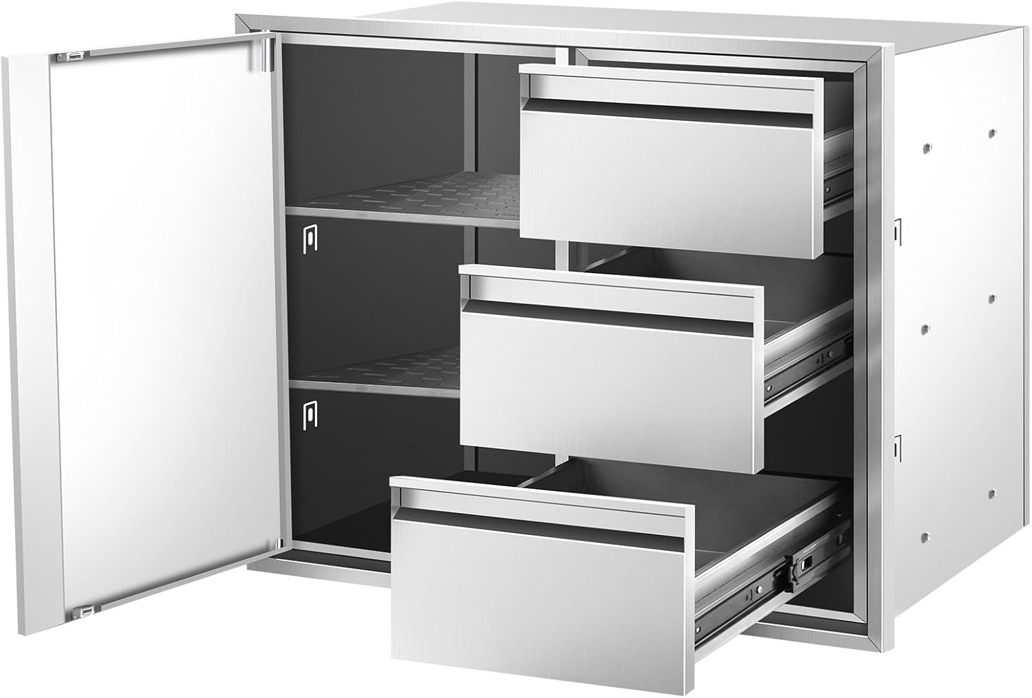 POPMOON 304 Stainless Steel Outdoor Kitchen Drawer Combo-28''W x 22''H x 19.5''D, Triple Storage Drawers & Access Door, Brushed Finish for BBQ Island