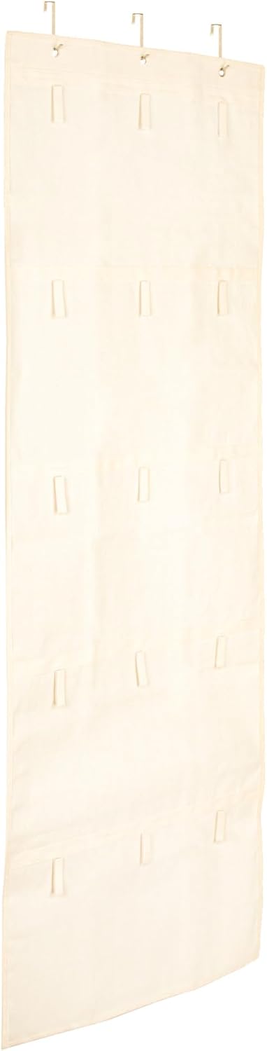 Household Essentials Over The Door Cotton Blend Cap and Hat Organizer with 15 Velcro Hangers, Natural