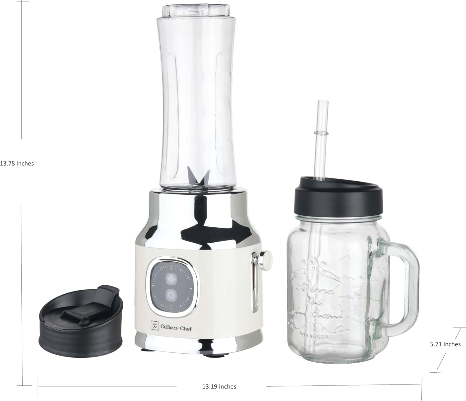CULINARY CHEF Retro Smoothie Maker Blender with Mason Jar, Perfect for Shakes and Smoothies, 300-Watt, Cream