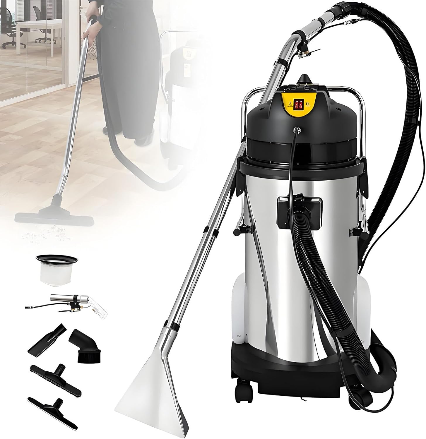 1034W Carpet Cleaner Machine,Deep Cleaning Stainless Steel Rug Extractor for Household/Commercial Use, Wet Dry Cleaning,Heavy Duty Dust Extractor 40L/10.56gal (40L)