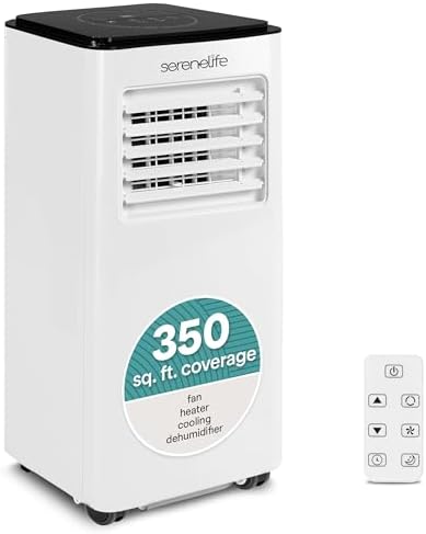 SereneLife 8000 BTU Portable Air Conditioner with Heat, Compact 4-in-1 Portable AC & Heater for Room Up to 350 Sq Ft with Dehumidifier & Fan Function, Remote Control, Window Mount Kit, 13
