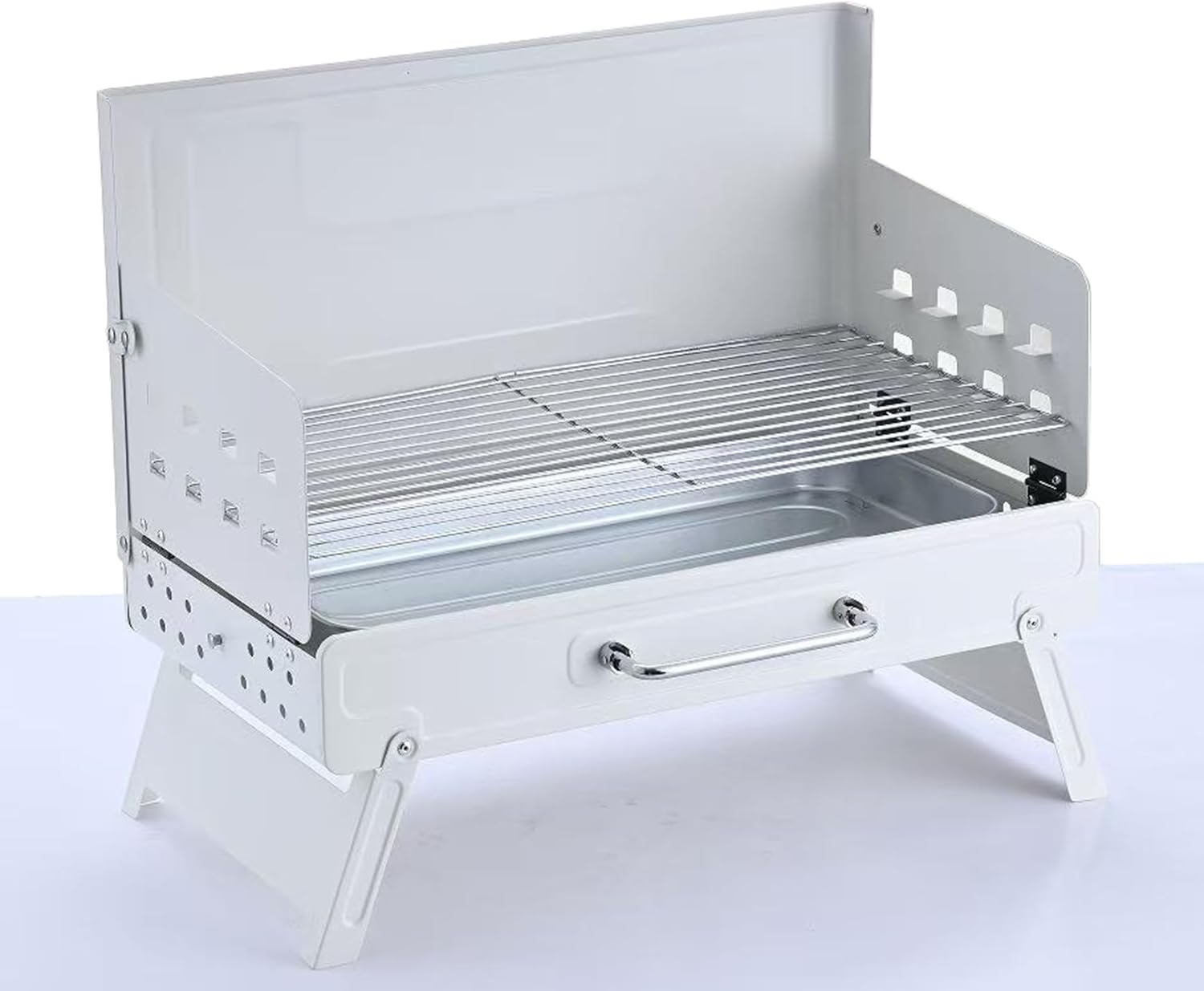 Upgraded-Portable Charcoal Grill,Tabletop Charcoal Grill,Folding Barbecue Charcoal Grills,Adjustable Charcoal Grills,for 1-3 People Outdoor Camping,Picnic and Backyard Grilling,White