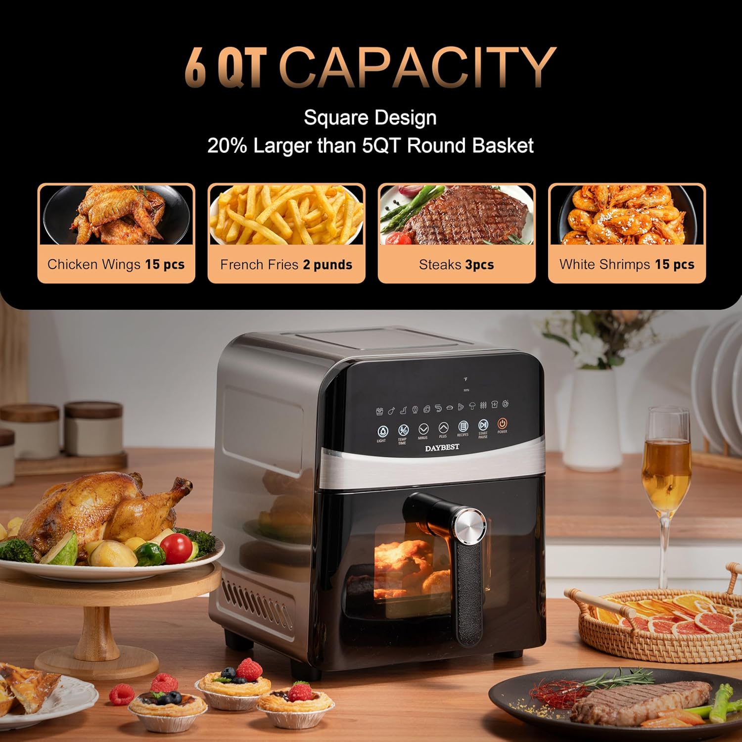 Stainless Steel Air Fryer Ceramic 12 in 1, Dual-Blazes in Steel Housing, 6QT 2-3 Servings Visible 8.27