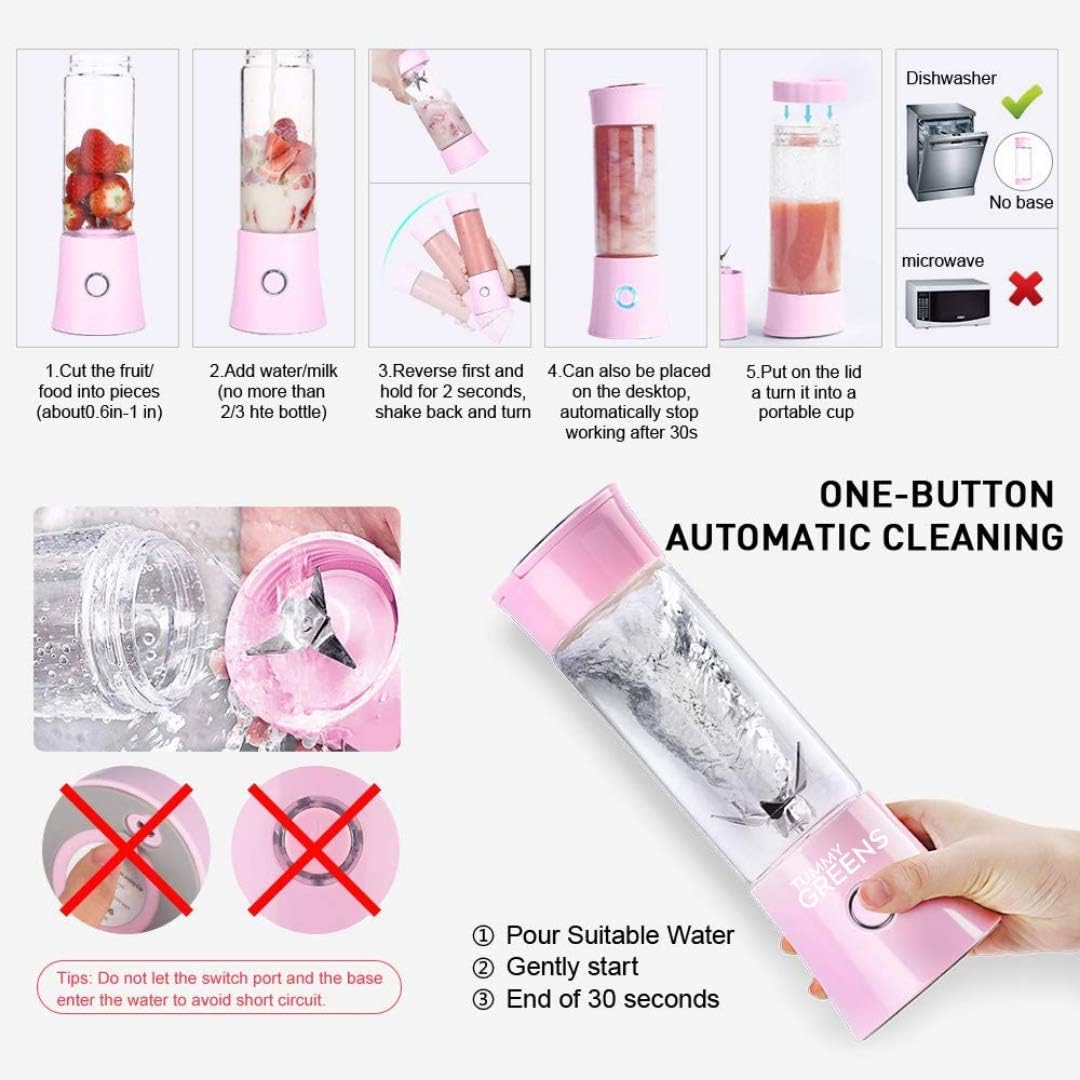 Portable Glass Blender Juicer Smoothie Maker USB 16oz Borosilicate Glass