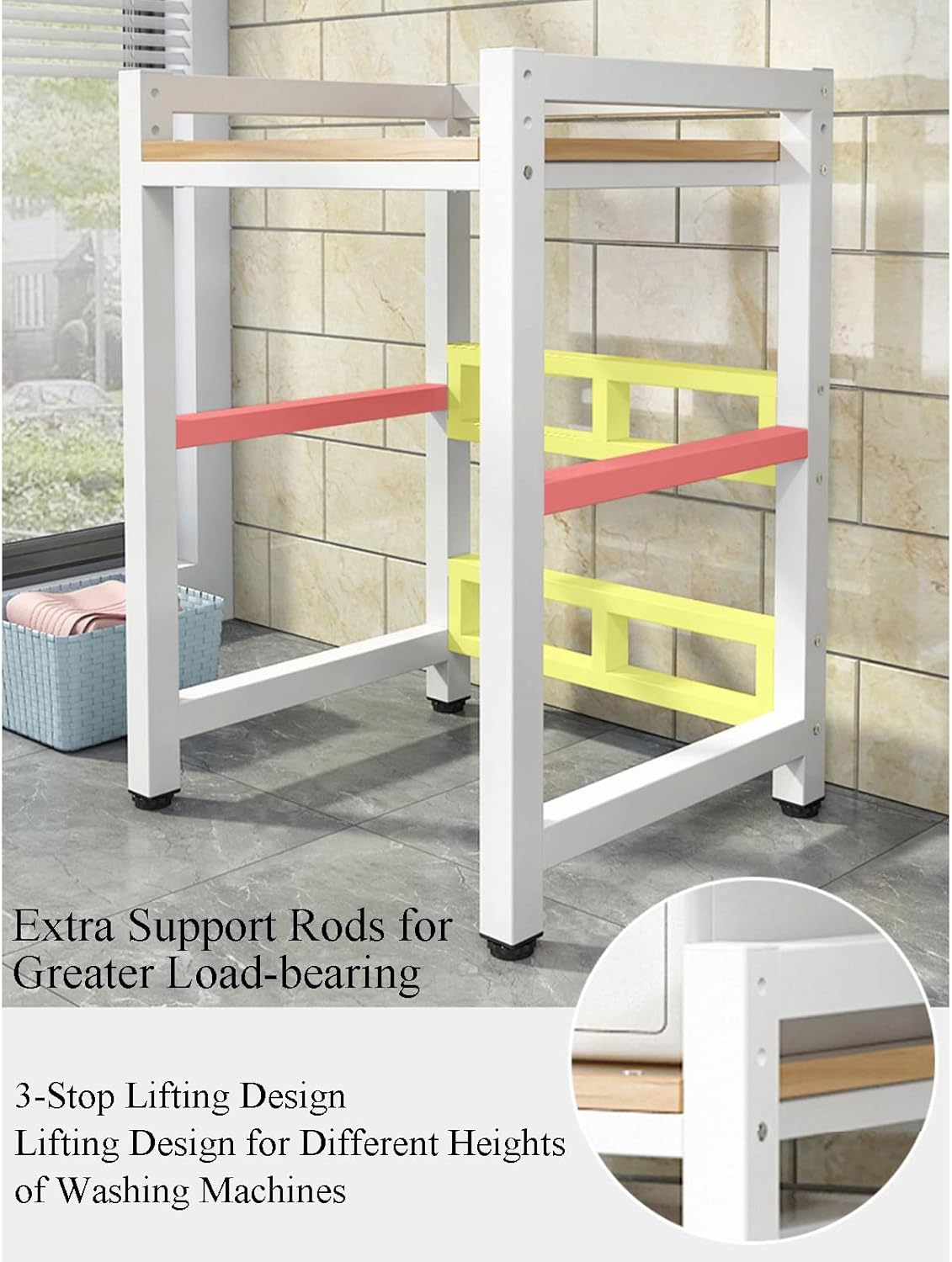 Height Adjustable Dryer Stand - Stacking Kit for Front Loader Washing Machines & Tumble Dryers - Over Washer Storage Rack with 400KG Load Capacity