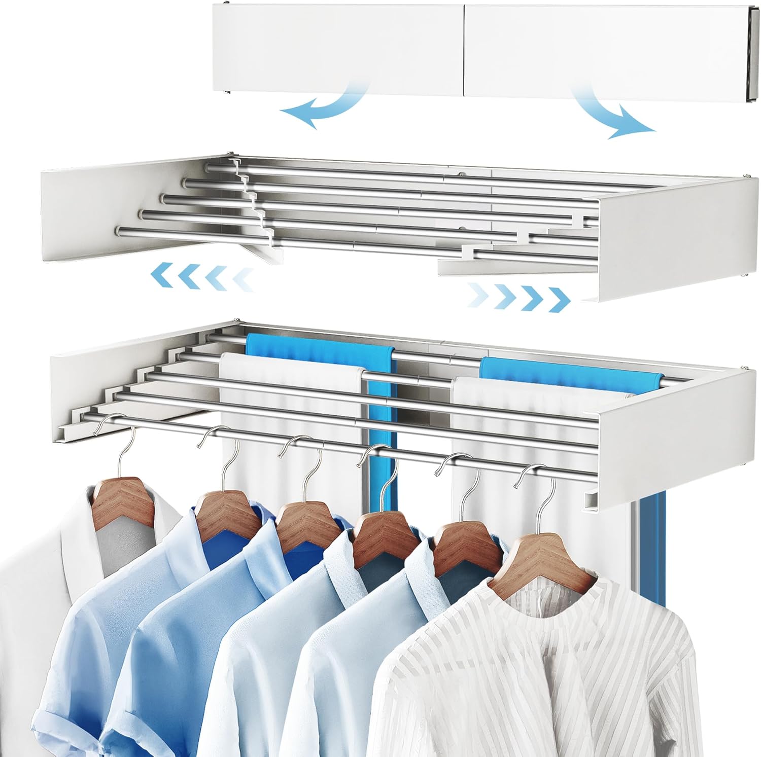 Clothes Drying Rack Wall Mounted 32“,Drying Rack Clothing Wall Mount,Laundry Drying Rack,Wall Mounted Clothes Hanging Rack (White)