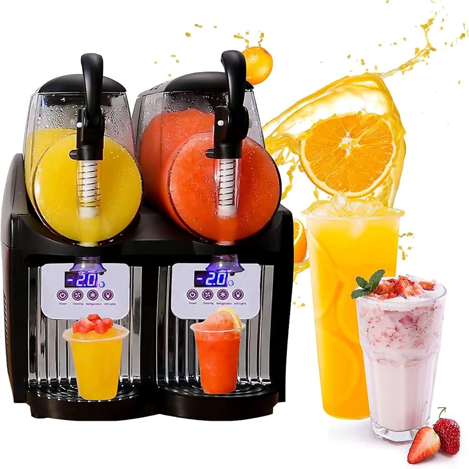 Frozen Slushie Maker with 2.5L*2, 300W Frozen Beverage Margarita Making Machine, Smoothie Blender for Home Hotel Bar Cafe