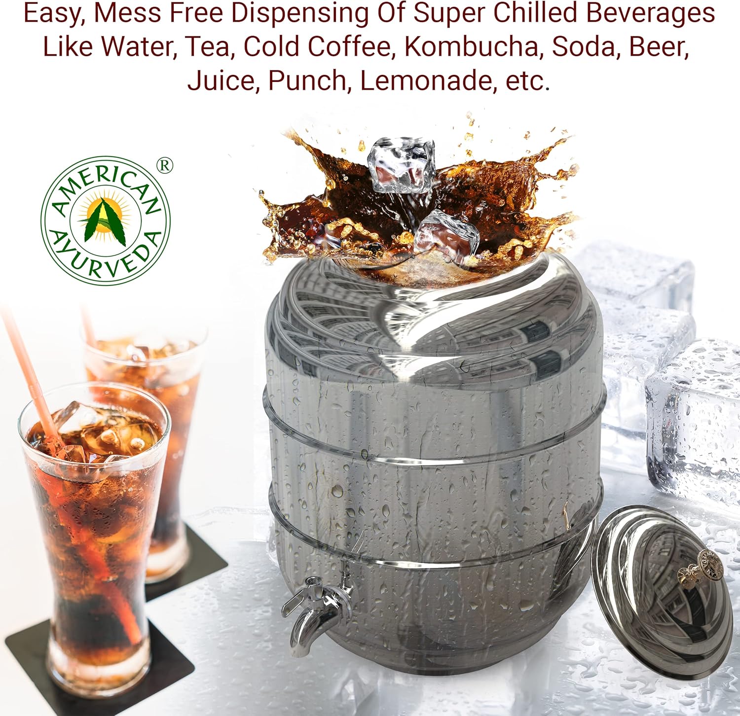 5 Gallon Counter Top Stainless Steel Beverage Dispenser with Faucet Spigot, handle and Lid to Dispense Chilled Water, Beverages, Tea, Soda, Juice