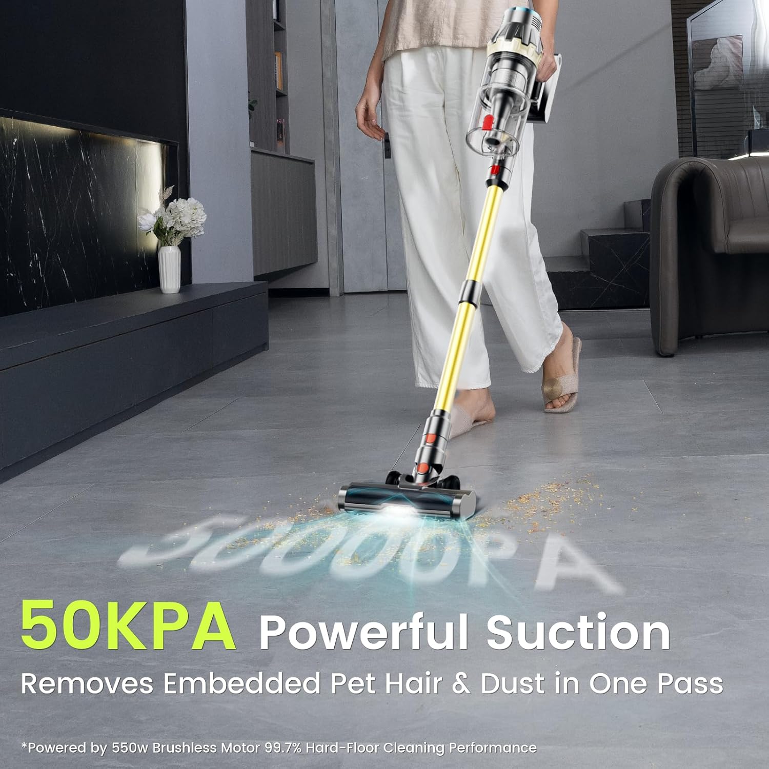 Cordless Vacuum Cleaner, 600W/50KPA/70Mins Lightweight Stick Vacuum with LED Touch Screen, Lightweight Self-Standing Vacuum Cleaners for Home Pet Hair,Carpet,Hardwood Floor