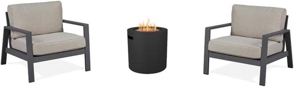 Home Square Set of 3 Propane Fire Pit Table & 2 Outdoor Chair with Cushions