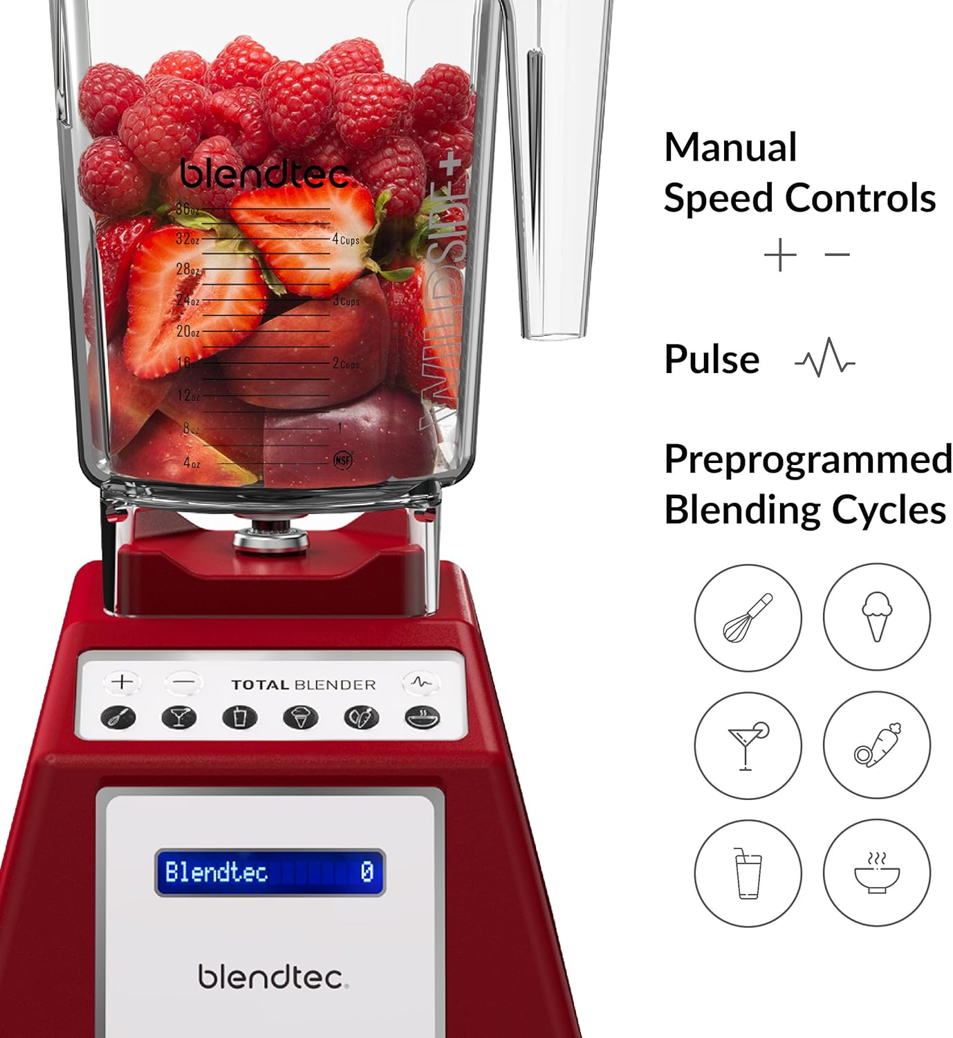 Blendtec Total Classic Original Blender, 90 oz WildSide+ Jar, 24 oz Twister Jar, and Spectacula Spatula - Red