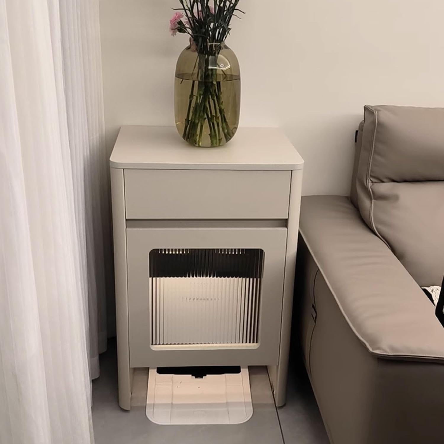 Storage Cabinet Movable Robot Vacuum Stand Cabinet 2-Door Design with Silent Rollers Side Table for Living Room, Home Office Easy to Assemble 53 * 44 * 81CM(Natural)