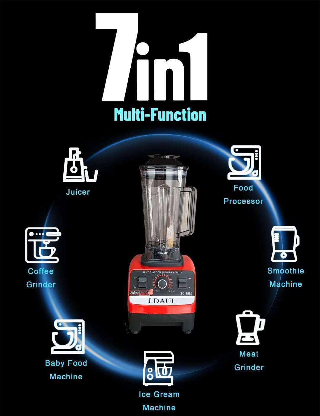 Professional High Speed Blender for Shakes and Smoothies,Home Commercial Countertop Food Processor,2500W 9525 Pure Copper Motor,Double Bearing Blades