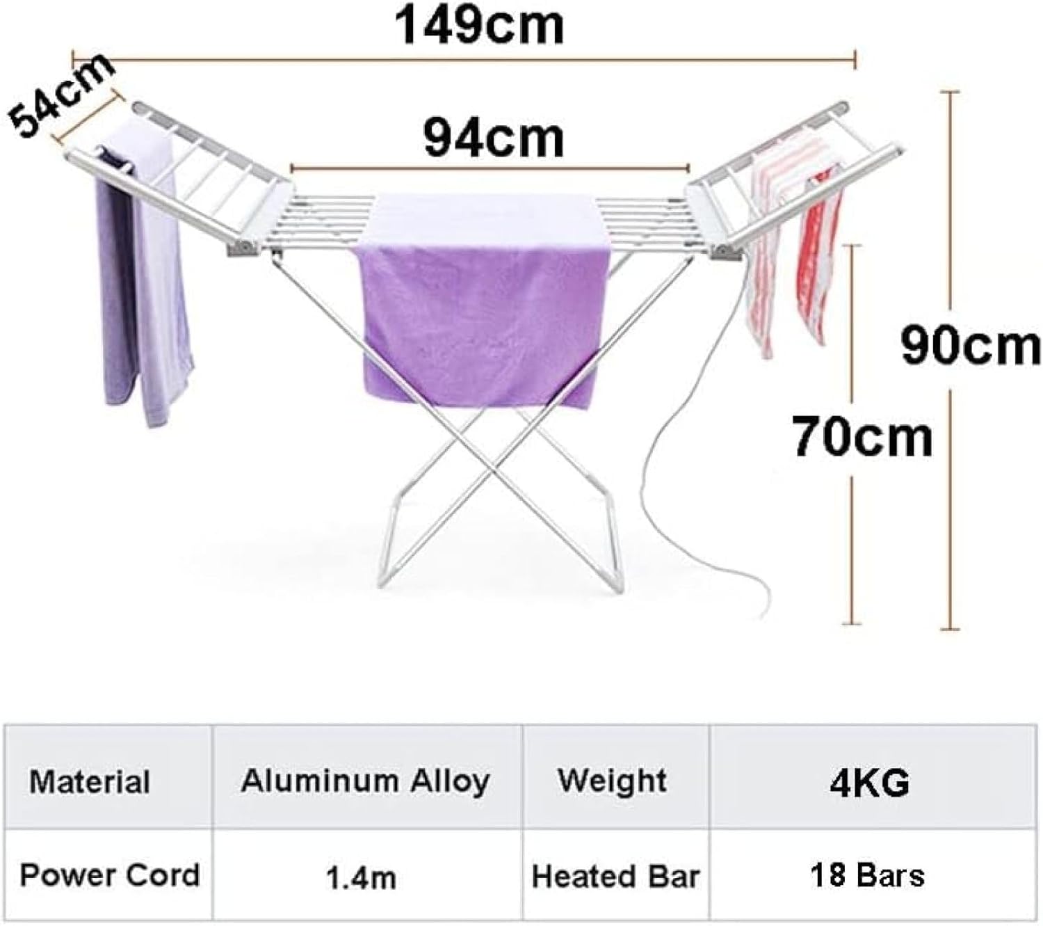 Winged Clothes Dryer Airer, Electric Heated Clothes Drying Rack, Foldable Laundry Airer with 18 Heated Bars, Lightweight and Stable, for Apartments, Home, Dorm