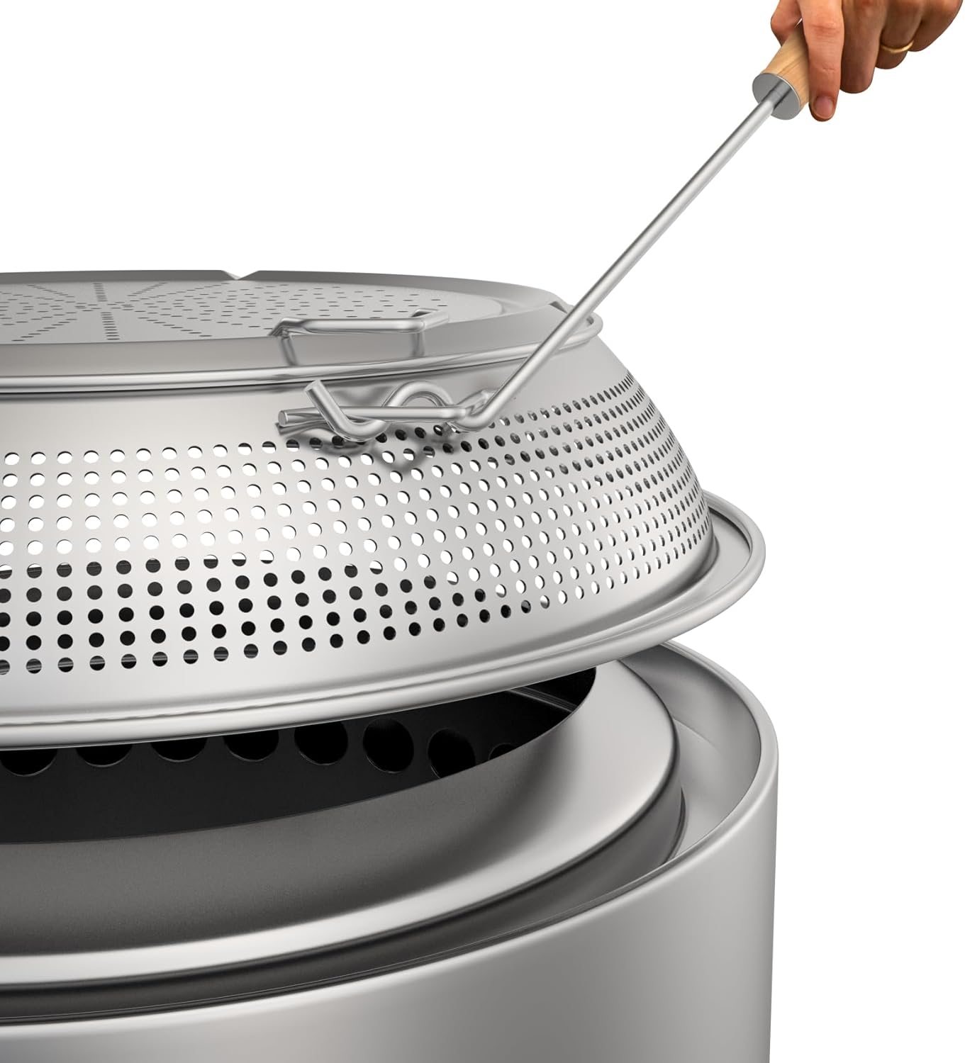 KEESHA Fire Pit Spark Protector Screen for Solo Stove Yukon Durable 304 Stainless Steel Mesh Shield Two-Piece Mesh Cover, Includes Wooden Handle Removal Tools, Compatible with Outdoor Fire Pits