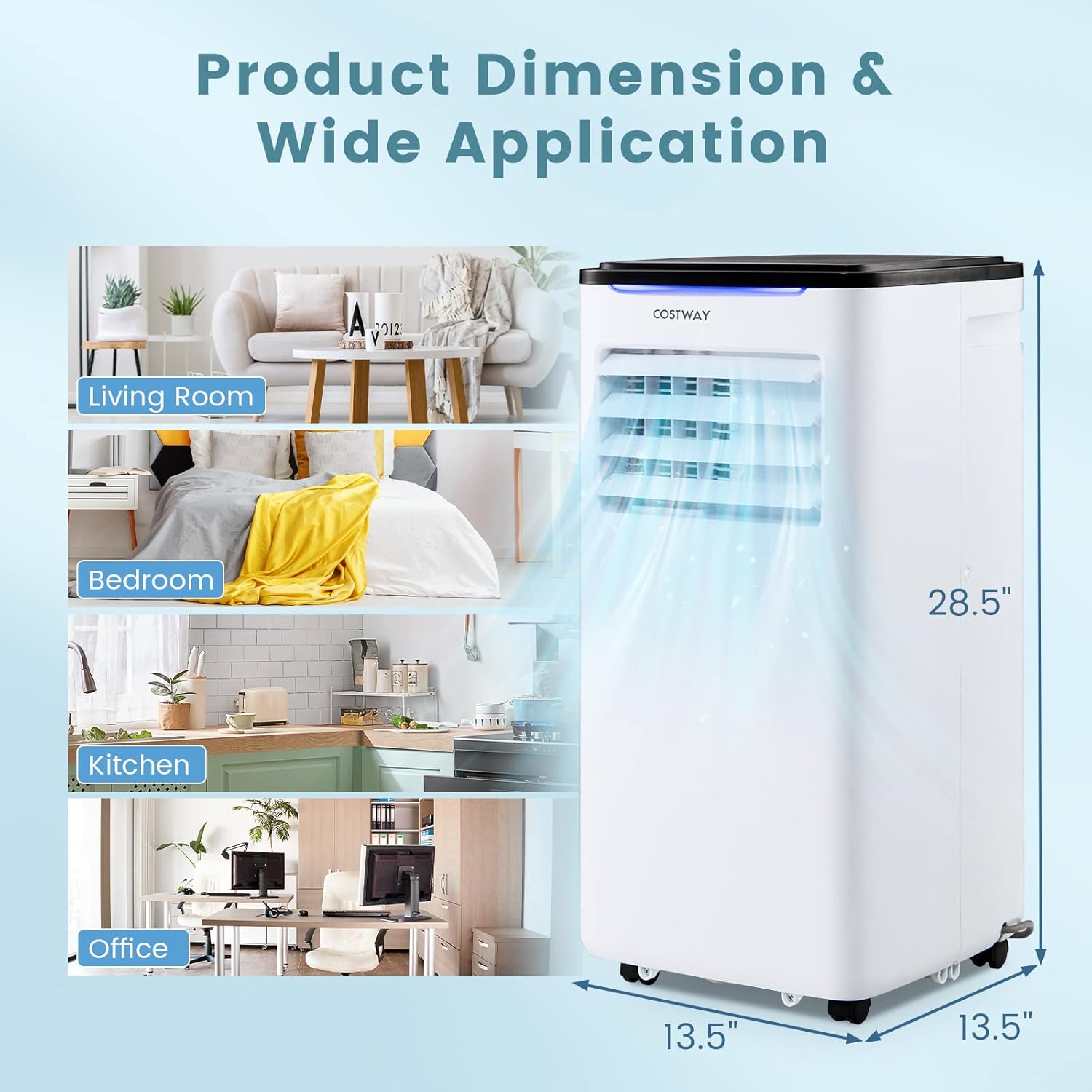 COSTWAY Portable Air Conditioners, 10000 BTU Portable AC Unit for Room up to 400 Sq.Ft with Cool, Fan, Dry & Sleep Mode, Timer, Remote Control & Window Vent Kit, 3-in-1 Portable AC for Bedroom, Office