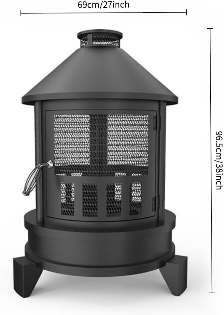 Outdoor Fire Pit, Black Metal Mesh Chiminea, 27x27x38 Inch, Portable Garden Stove with Heat-Resistant Handle, Patio Heater for Backyard