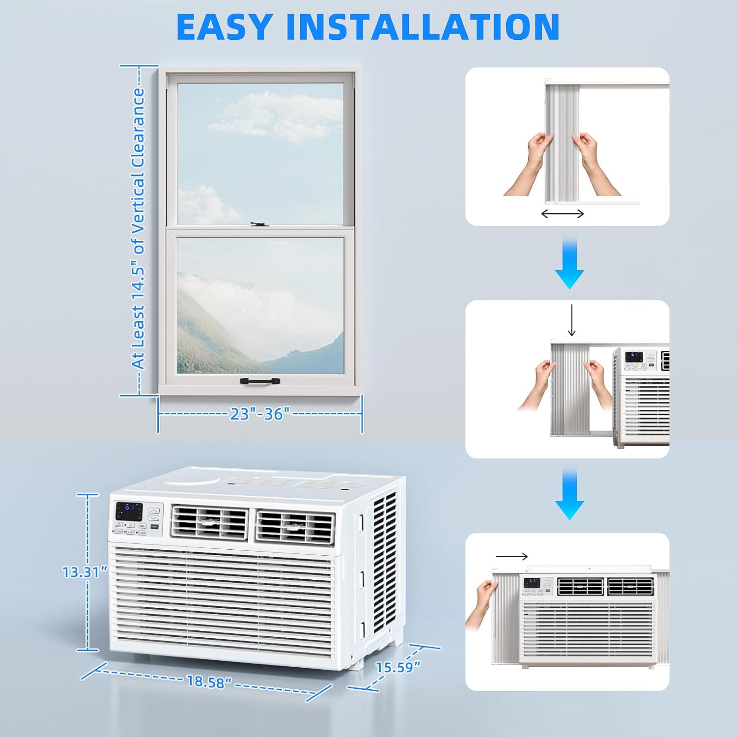 Antarctic Star 8,000 BTU Small Window Air Conditioner AC Unit Cools up to 350 Sq.Ft. with 7 Modes, Ultra-quiet Air Conditioner Window Unit with Remote Control, Easy to Install, Energy Saving, White