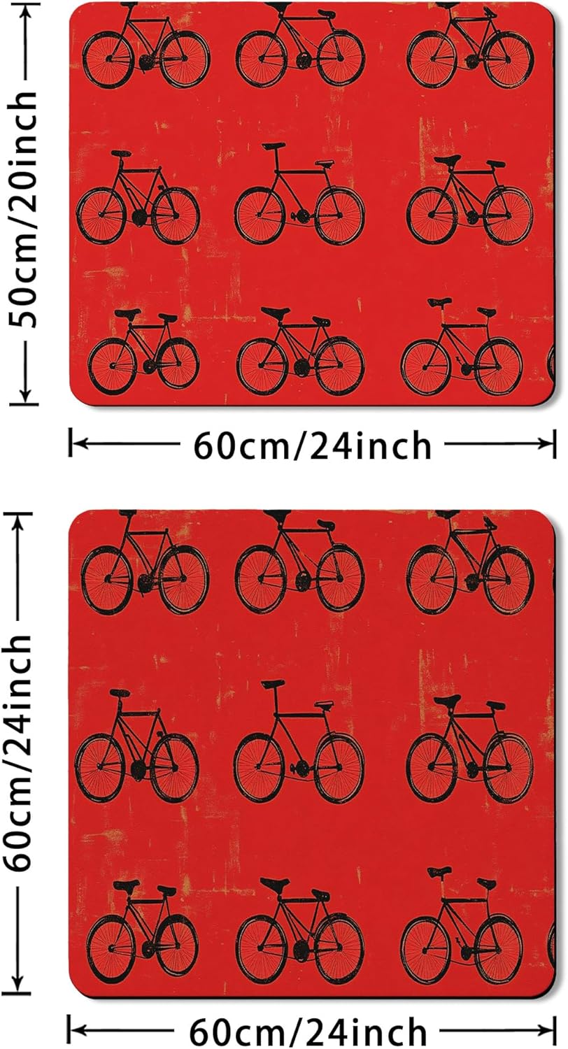 Bike Washer Dryer Top Protector Mat, Retro Vintage Bike Laundry Machine Dust Covers, Charming Rubber Anti-slip Waterproof Washer And Dryer Mats for Laundry Room 20x24 Inch