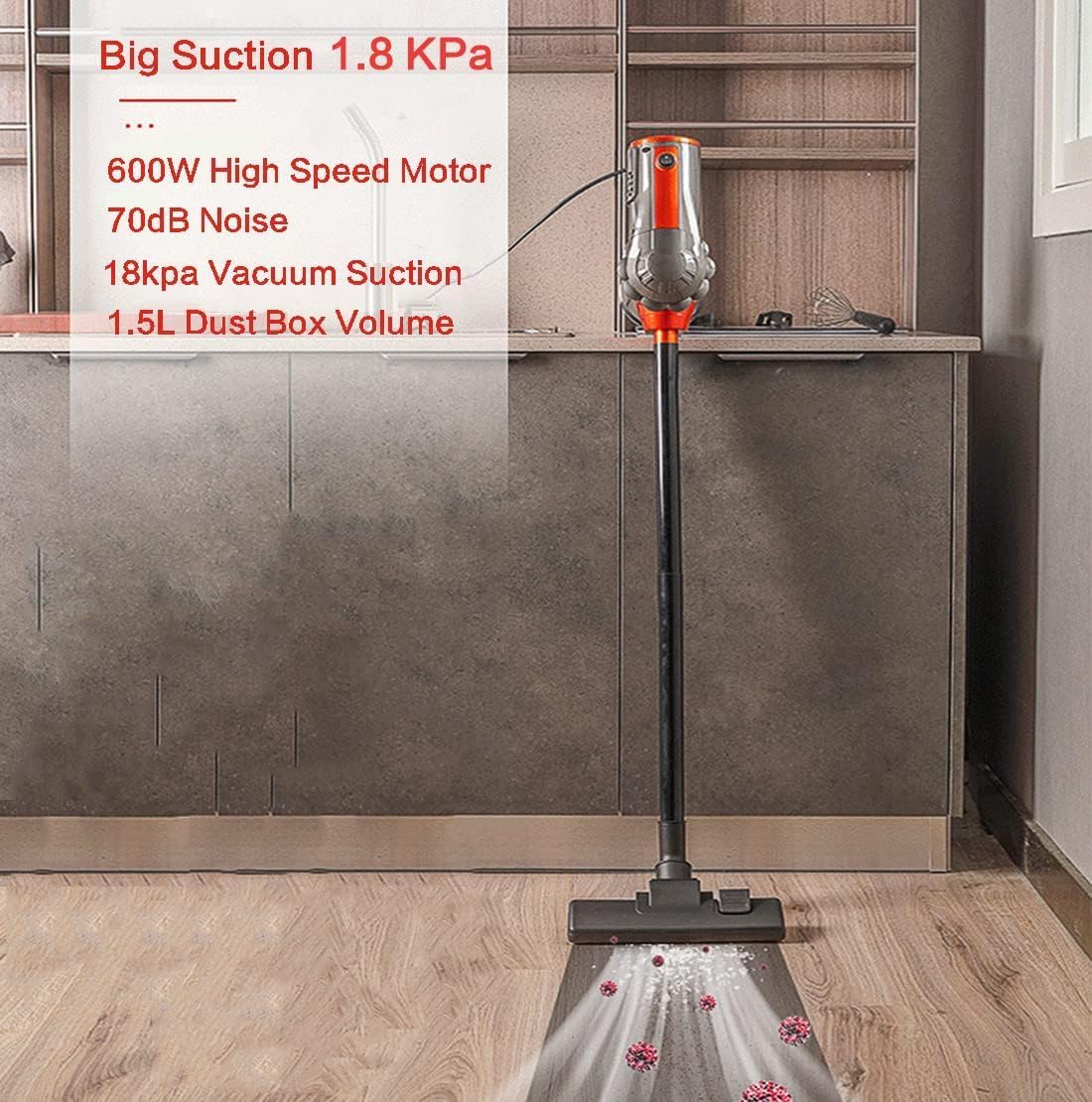 Handheld Vacuum Clean,Upright Vacuum Cleaner Quiet Stick Vacuum Cleaner Corded Light Weight, 18000 Pa Powerful Suction Upright with HEPA Filter, 600W Household Cleaners for Pet Hair Hardwood, Carpet,