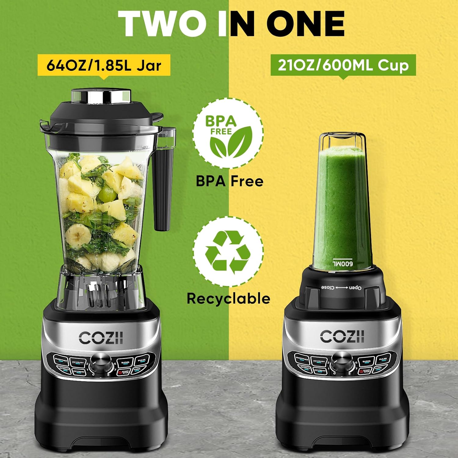 Professional Blender 2000W, Smoothie Countertop Blenders for Kitchen,7 Preset Programs for Ice Crush/Frozen Drinks/Dips/Nut Butter, High Speed, Dishwasher Safe (Dark)