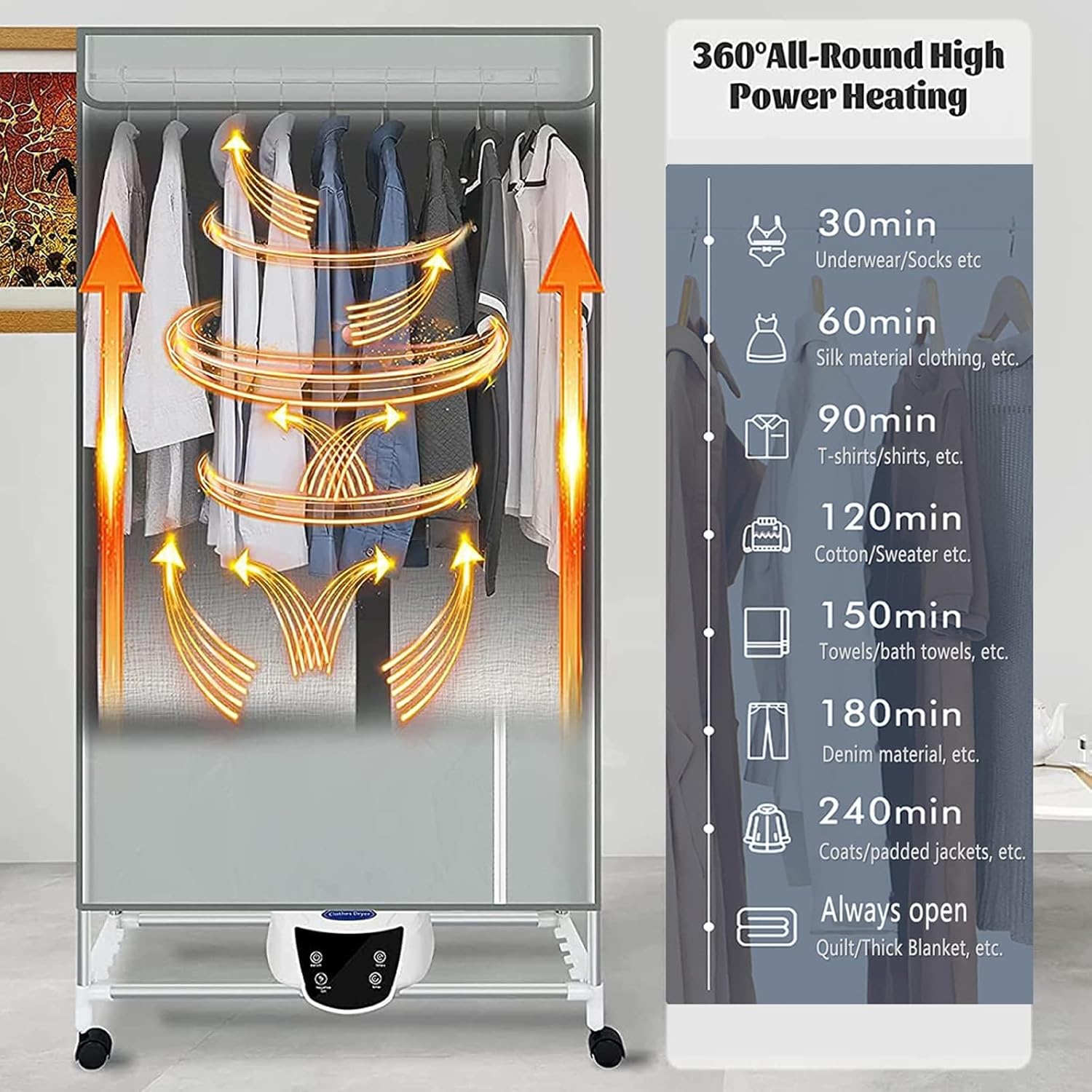 Clothes Airer,Electric Clothes Airer Dryer Rack Foldable with Cover - 2300W Heated Drying Rack Indoor 3-Tier Energy Saving Electric Clothes Dryer