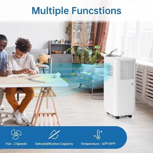 Standing Portable Air Conditioner, 4 In 1 Quiet AC Unit, Cools Up to 450 Sq.Ft, 10000BTU Portable Air Cooler with Remote & 24H Timer for Bedroom Comfort, White